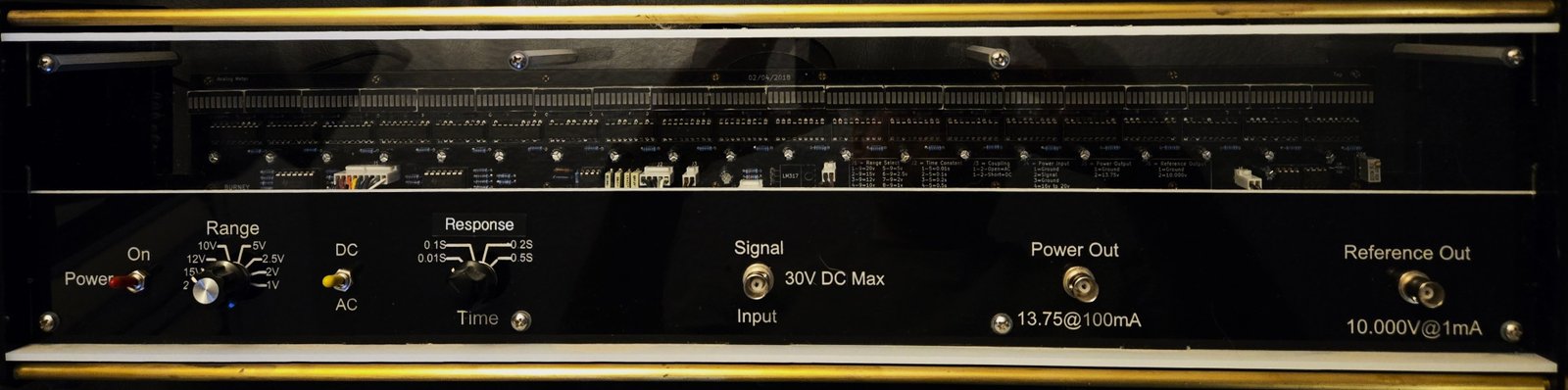 Digital voltmeter linear scale made with twenty LM3914s and a voltage reference