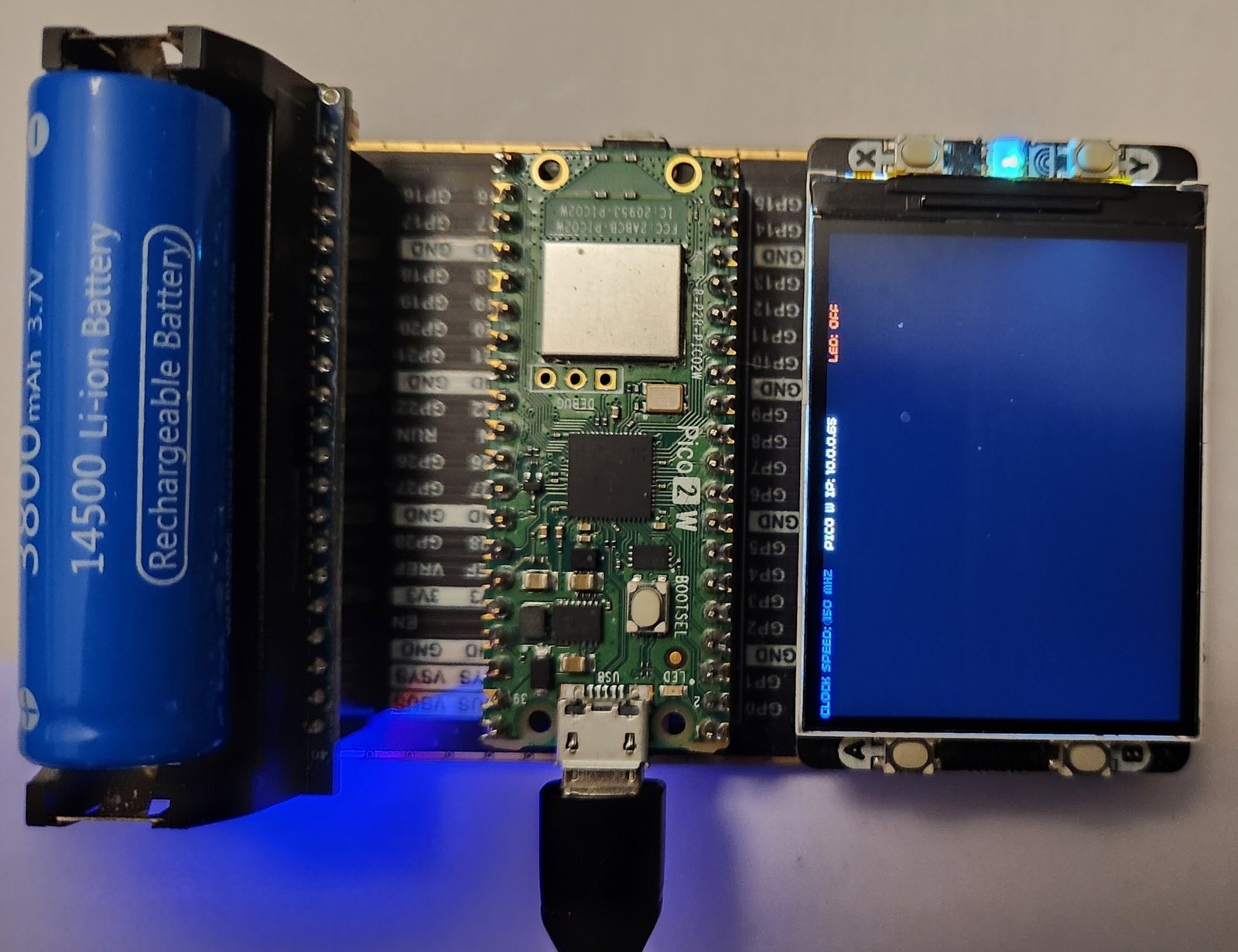 Pimoroni Display Pack showing LED on and off states